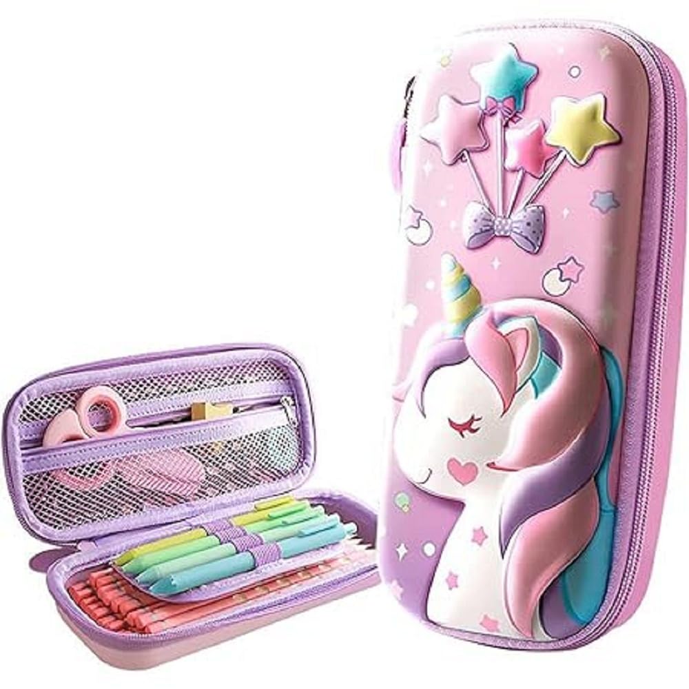 マカロンケース　ユニコーン柄 Kesar Bhavani 3D Unicorn Pencil Case for Girls | Large EVA Zip